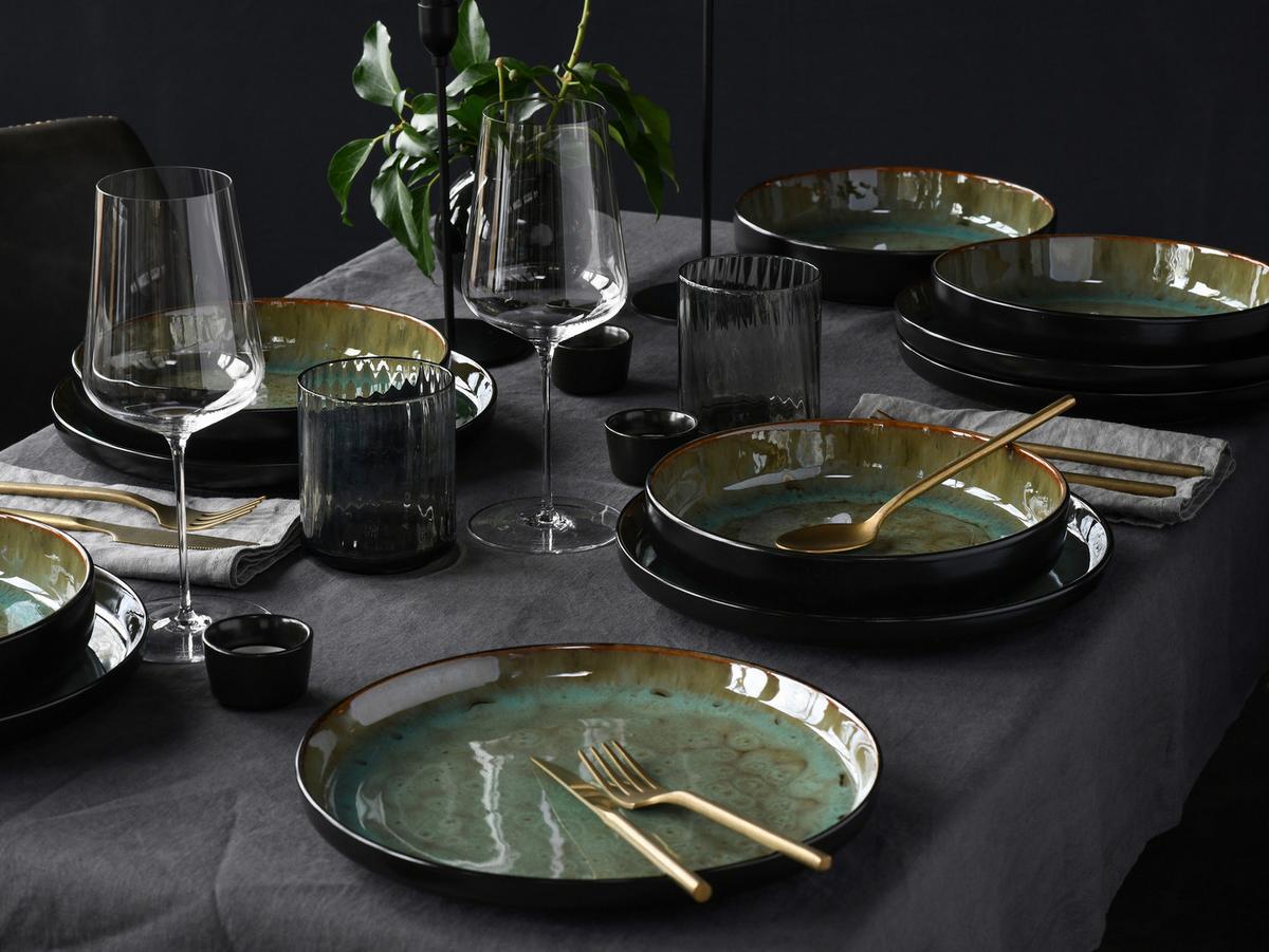 Kombiservice Nordic Fjord Grün, Schwarz L: 38 cm - Schwarz/Grün, Basics, Keramik (38/31/38cm) - Creatable