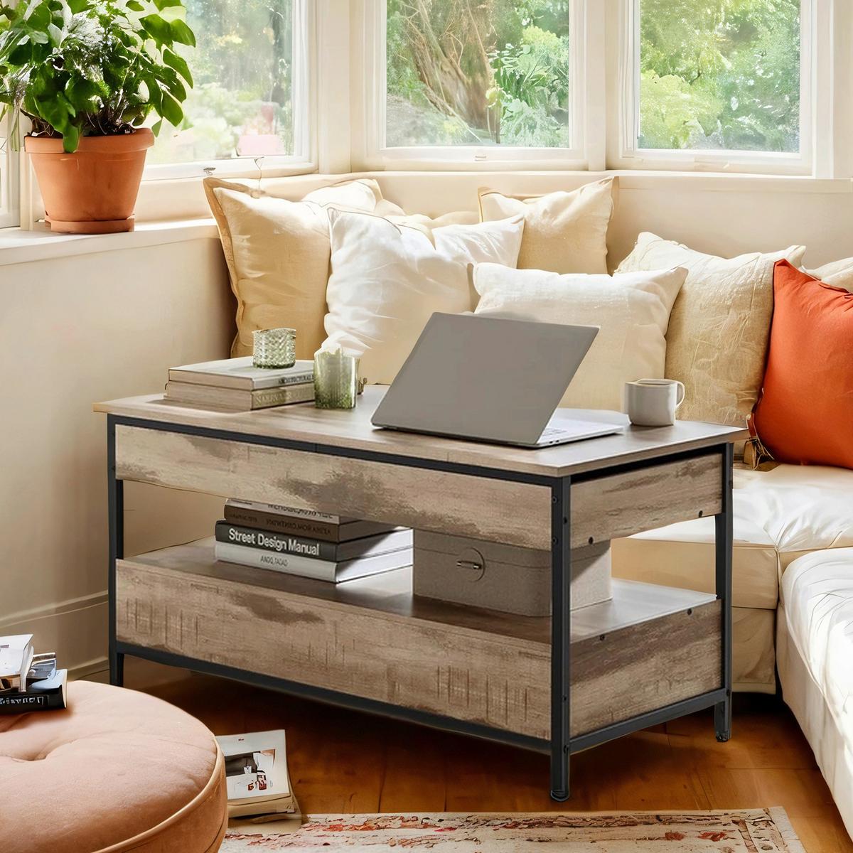 Couchtisch Braun, Schwarz B: 100 cm - Schwarz/Braun, Trend, Holzwerkstoff/Metall (100/48-62/50cm) - MID.YOU