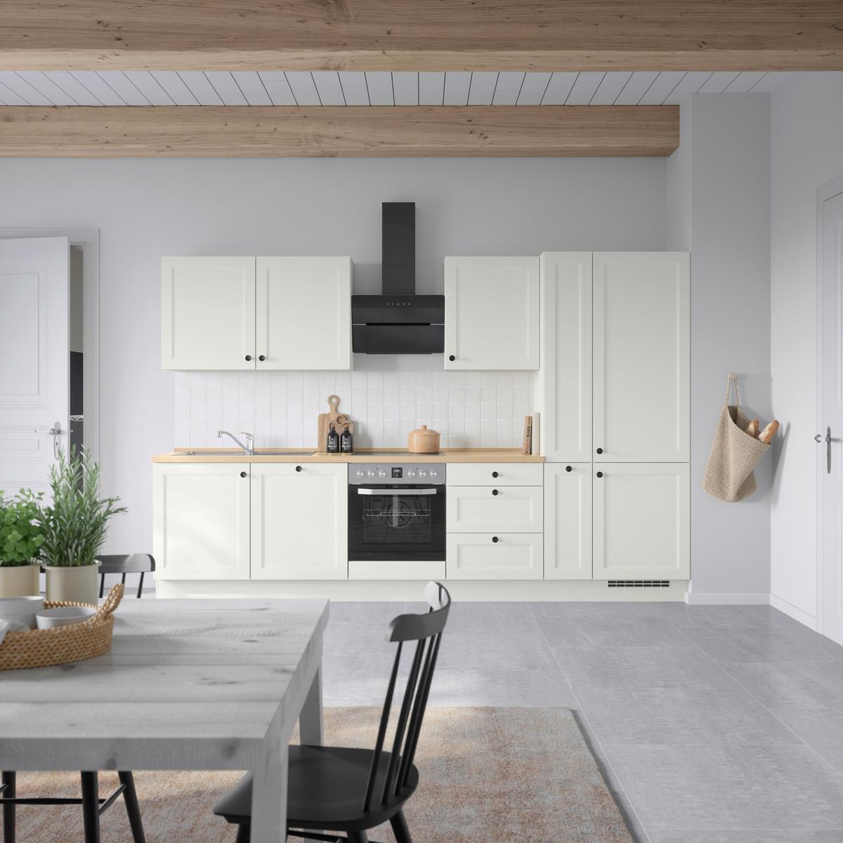 Kuchyňská linka 330 cm, bílá /dekor dub Sierra - bílá/barvy dubu, Moderní, kov/kompozitní dřevo (330cm) - Nobilia