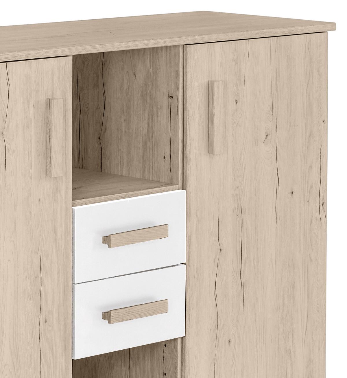 Kommode 124cm Cariba, Eiche Dekor/Weiß - Eichefarben/Weiß, Design, Holzwerkstoff (124/105/41cm) - MID.YOU