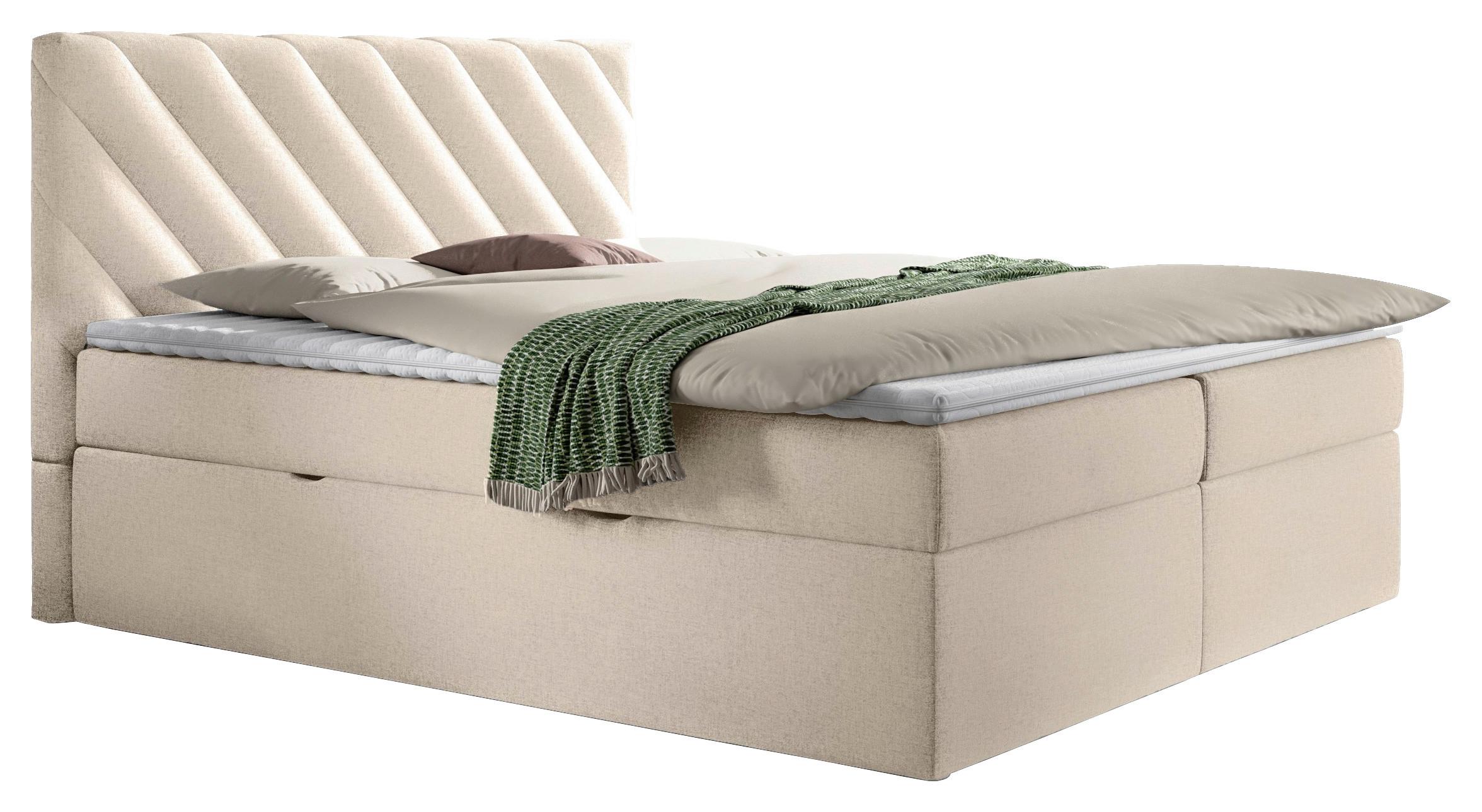 Boxspringbett mit Topper Beige 180x200 cm Gusto - Beige/Schwarz, MODERN, Textil (180/200cm) - MID.YOU