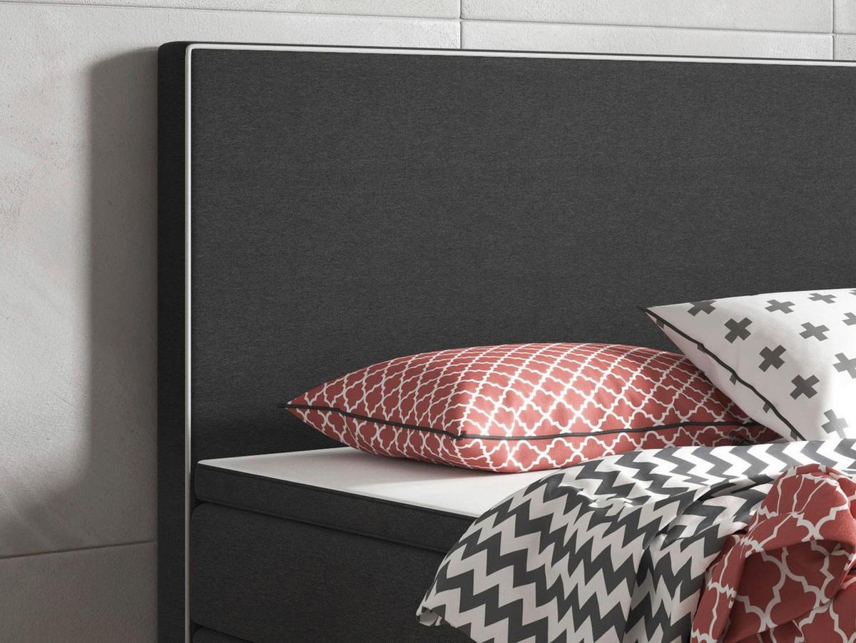 Boxspringbett Mit Topper 180x200cm King Size-F - Anthrazit/Silberfarben, KONVENTIONELL, Textil (180/115/210cm) - MID.YOU