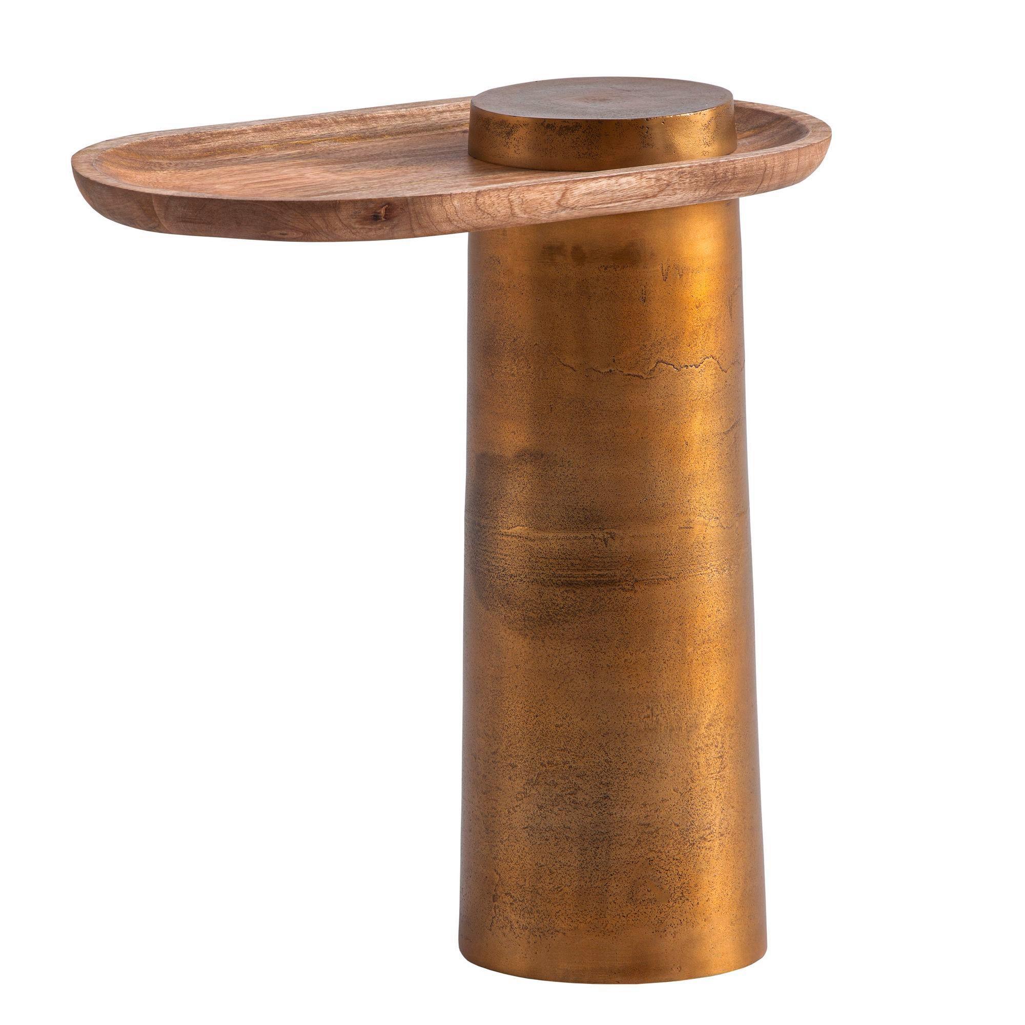Beistelltisch Goldfarben, Eiche L: 50 cm - Eichefarben/Goldfarben, Design, Holz/Metall (50/30/52cm) - Livetastic