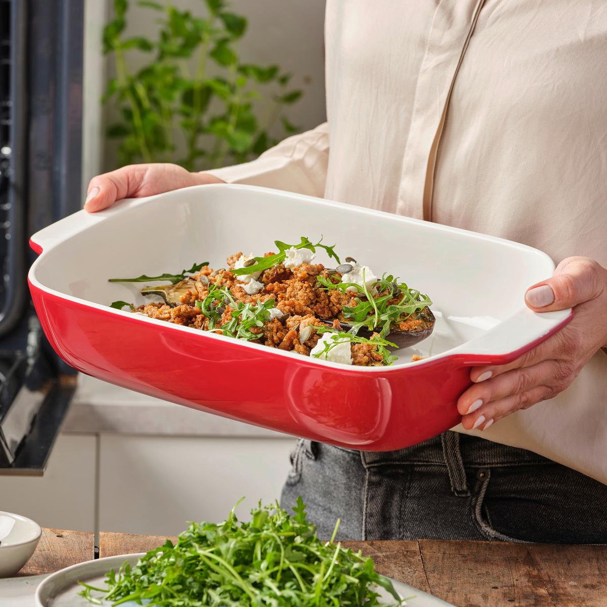 Auflaufform Stoneware Rot/weiß B: 24 Cm - Rot/Weiß, Basics, Naturmaterialien/Keramik (24cm) - Kitchenaid