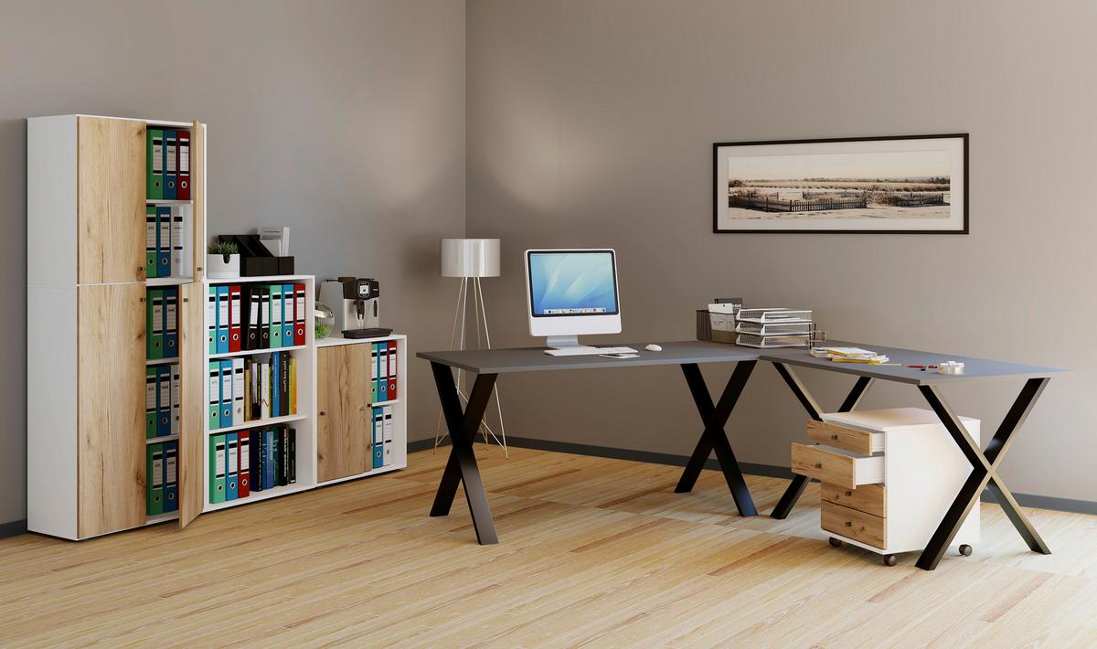 Eckschreibtisch Lona Anthrazit/schwarz L: 130 Cm - Anthrazit/Schwarz, Design, Holzwerkstoff/Metall (130/130/76cm) - MID.YOU