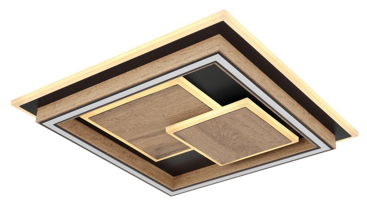 LED-Deckenleuchte 67325-32 - Dunkelbraun/Opal, Design, Holzwerkstoff/Kunststoff (41/41/7,6cm) - Globo