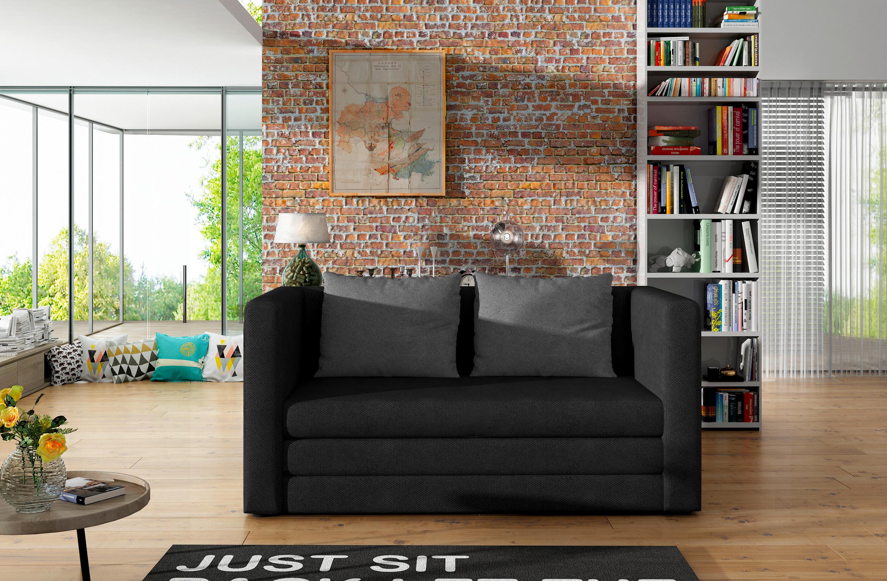 Schlafsofa Neva Grau/Schwarz B: 132 cm - Schwarz/Grau, Design, Textil (132/62/70cm) - MID.YOU