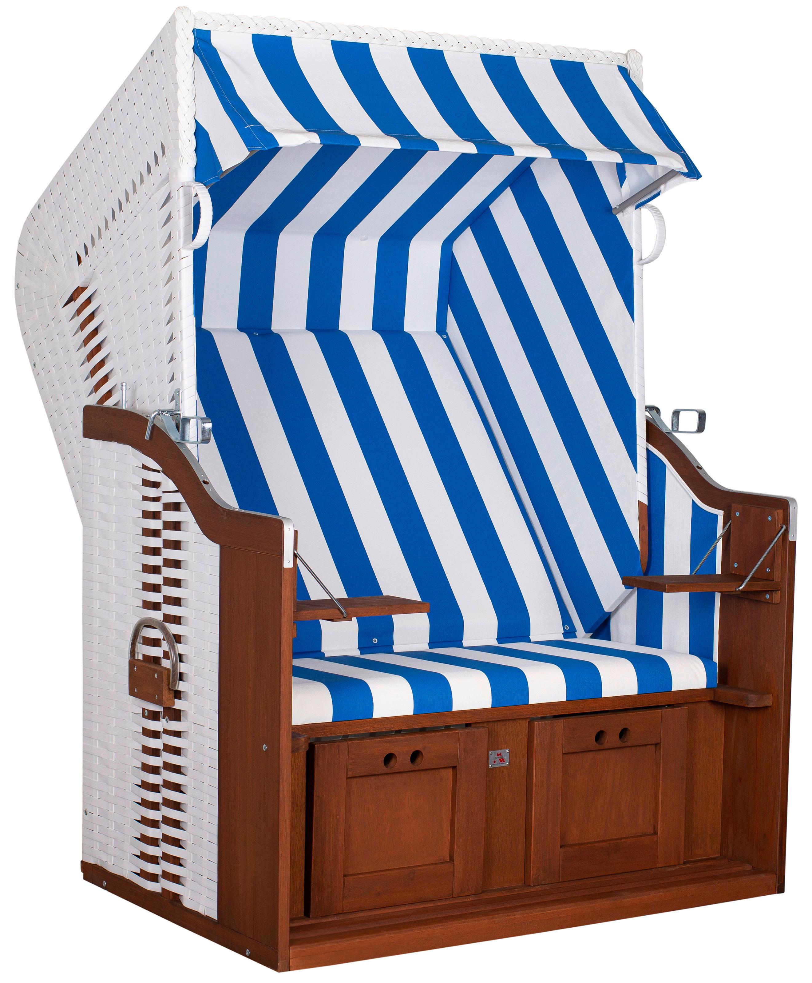Strandkorb Ostsee Fehmarn Blau, Weiß - Blau/Weiß, Basics, Holz/Kunststoff (124/159/87cm) - Gardenson