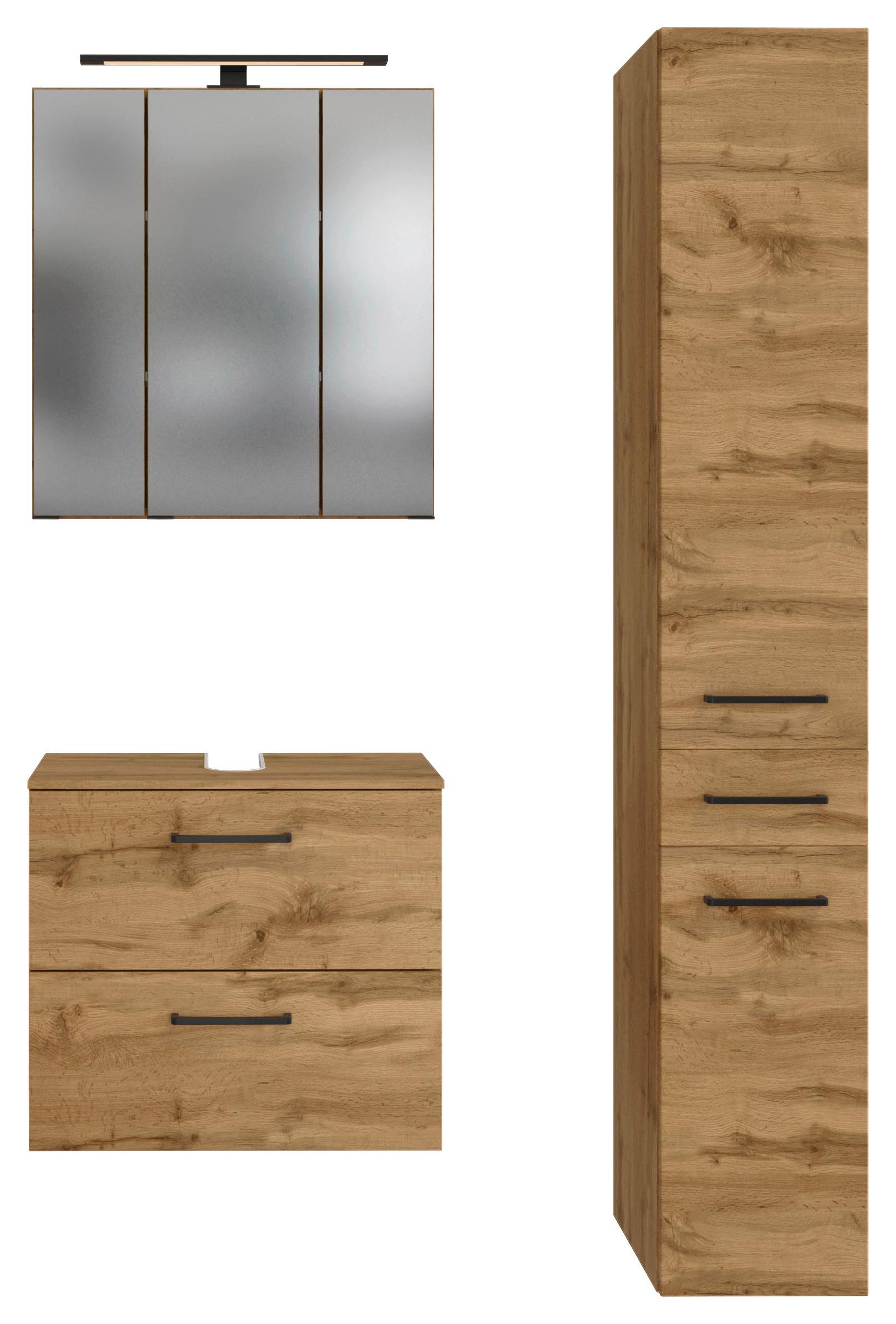 Badmöbel-Set Manchester B: 90 cm Eiche Wotan Dekor - Eichefarben, MODERN, Holzwerkstoff (90cm) - Held