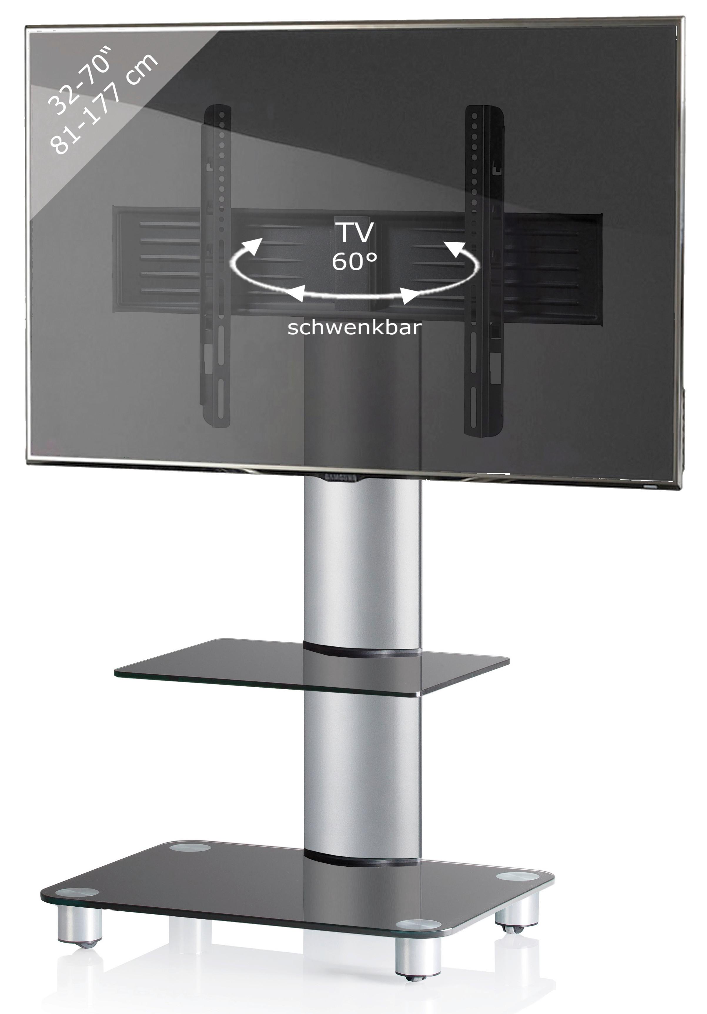 Tv-rack Bis 70“ Schwenkbar + Rollen Tosal Max. 30 Kg - Silberfarben/Schwarz, KONVENTIONELL, Glas/Metall (60/100/44cm) - MID.YOU