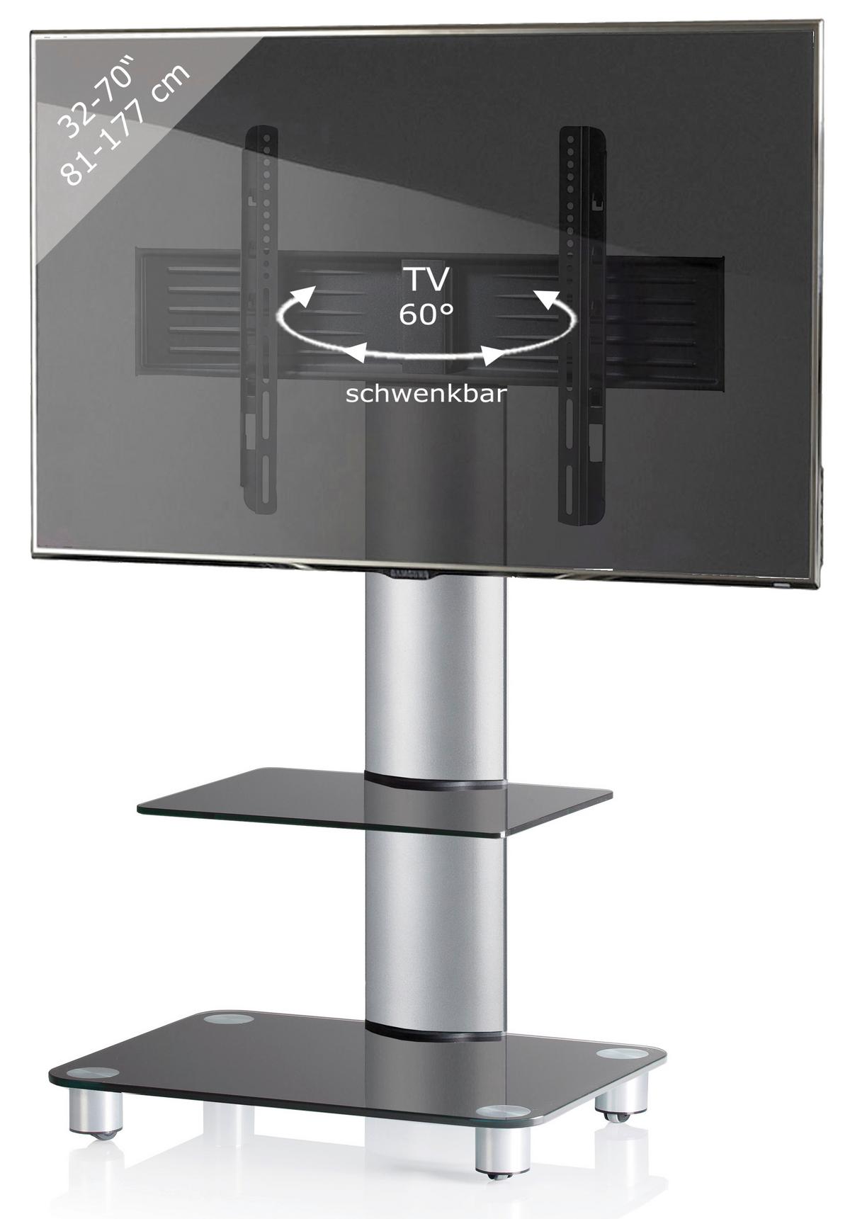 Tv-rack Bis 70“ Schwenkbar + Rollen Tosal Max. 30 Kg - Silberfarben/Schwarz, KONVENTIONELL, Glas/Metall (60/100/44cm) - MID.YOU