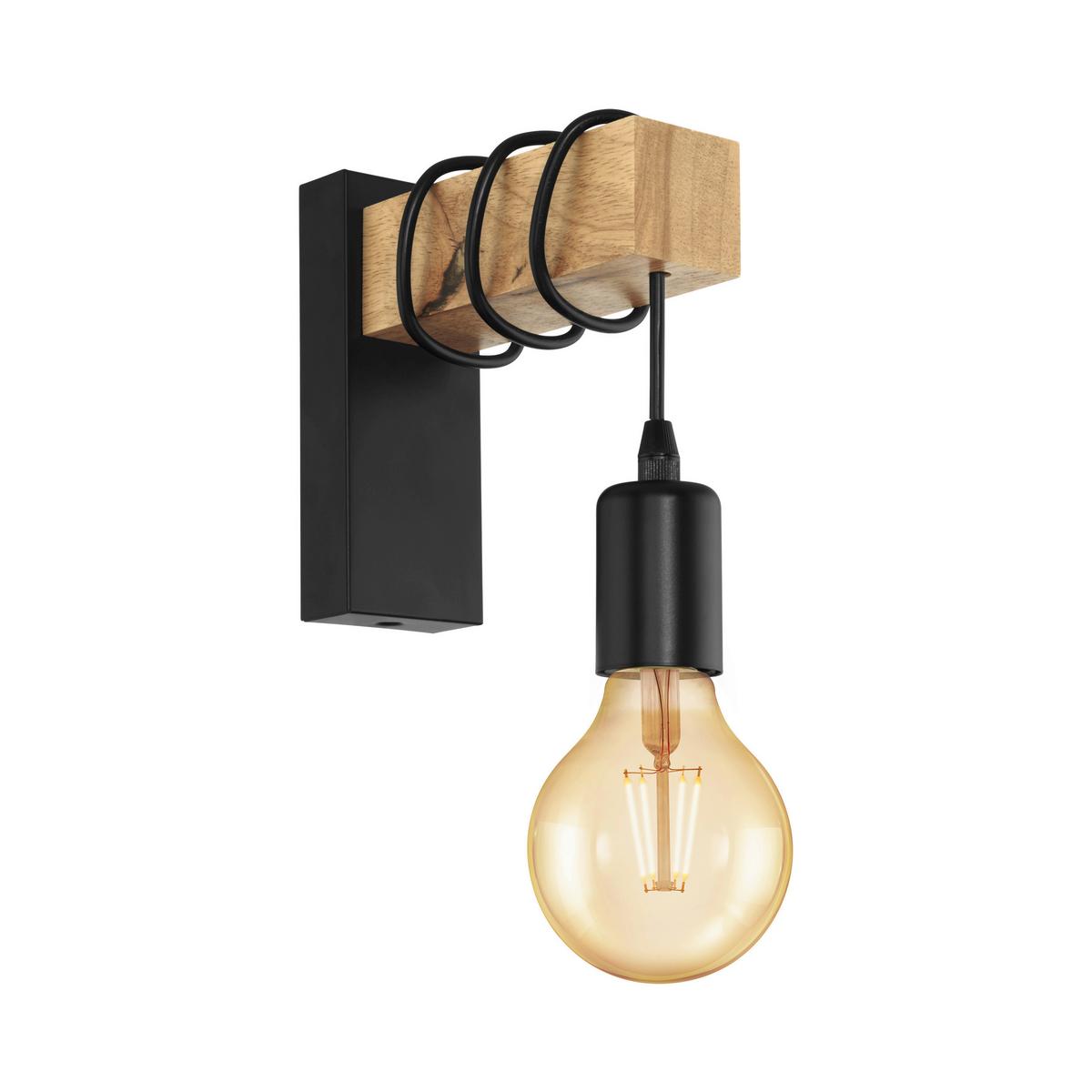 NÁSTĚNNÉ SVÍTIDLO TOWNSHEND - černá/hnědá, Trend, kov/dřevo (6,5/21,5cm)