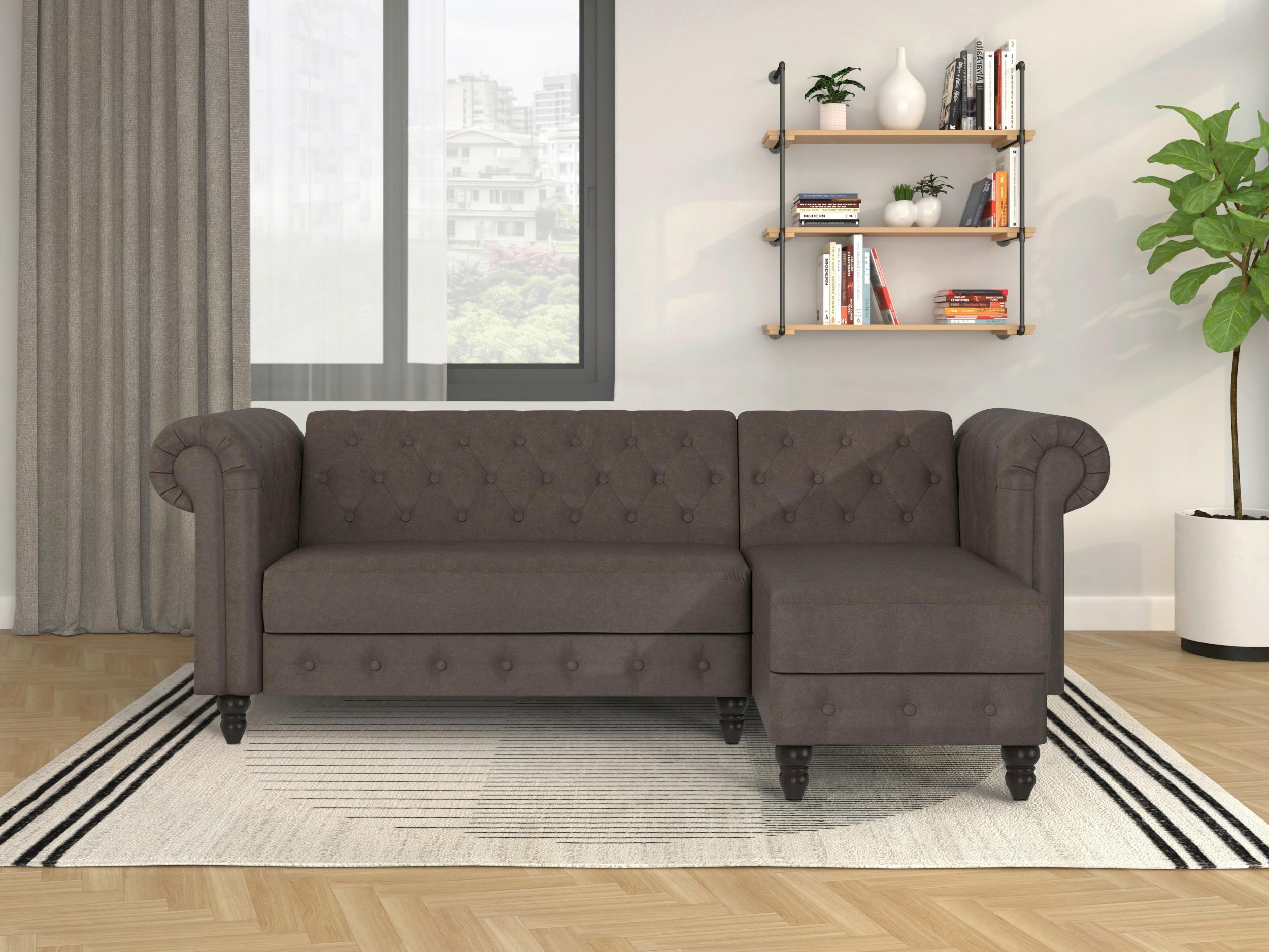 Ecksofa Firenze Dunkelbraun, mit Schlaffunktion - Dunkelbraun/Schwarz, Basics, Textil (241/154cm) - Livetastic