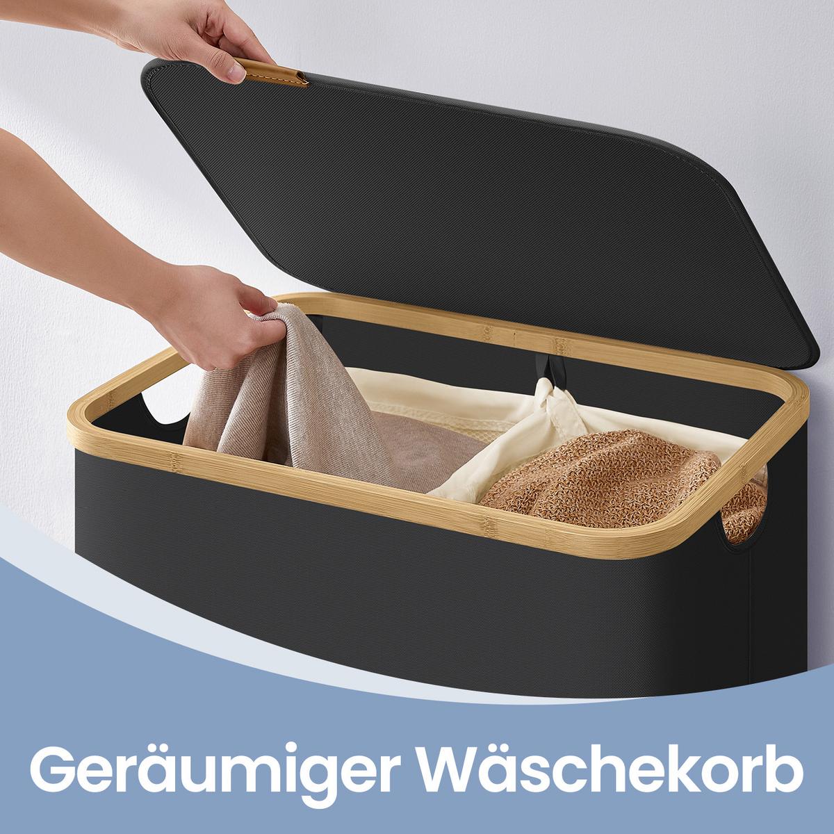 Wäschekorb Schwarz B: 52 cm - Schwarz, Basics, Naturmaterialien/Textil (52/70.5/38.5cm)