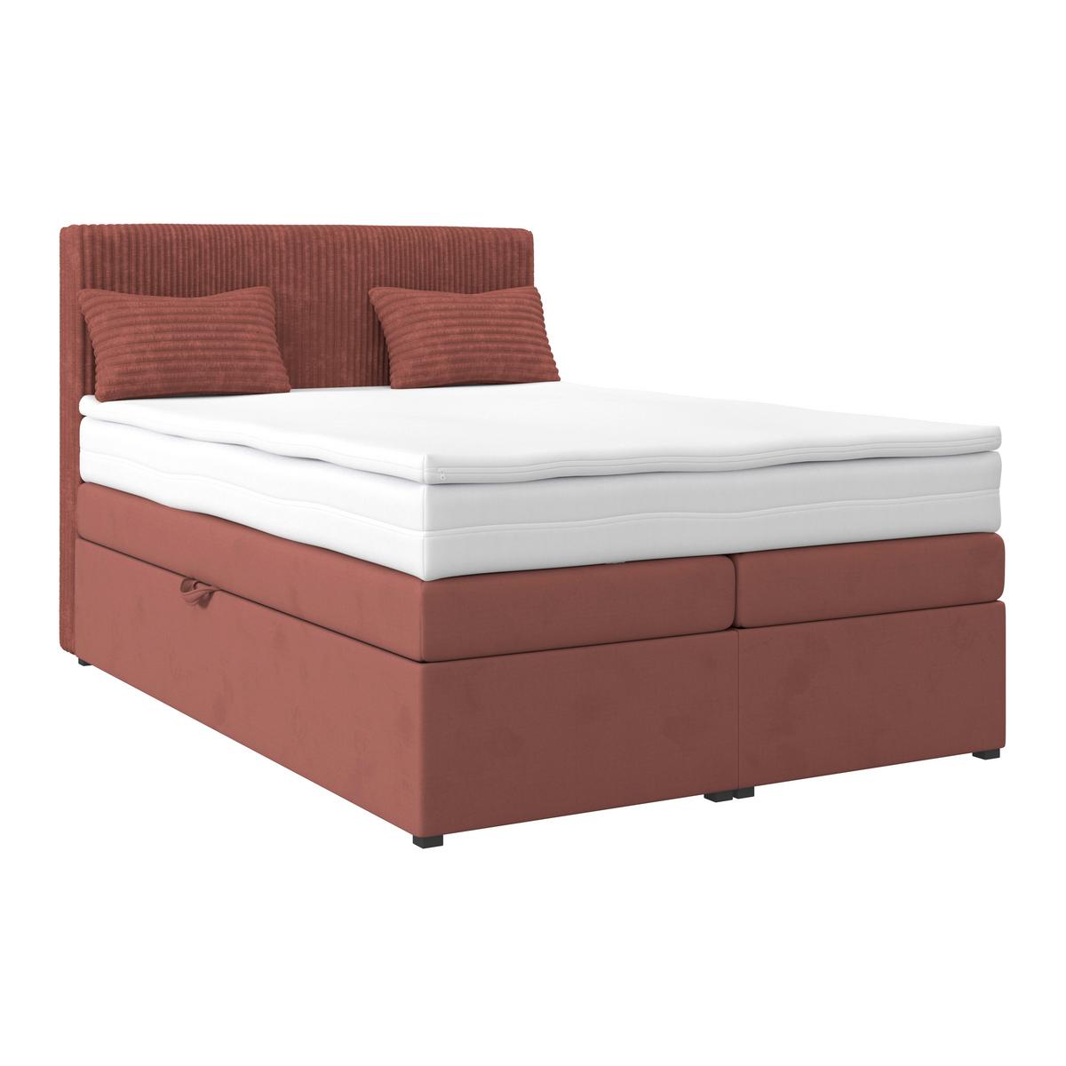 Boxspringbett mit Topper & Bettkasten 140x200 Rossa - Altrosa/Schwarz, MODERN, Holzwerkstoff/Textil (140/200cm)