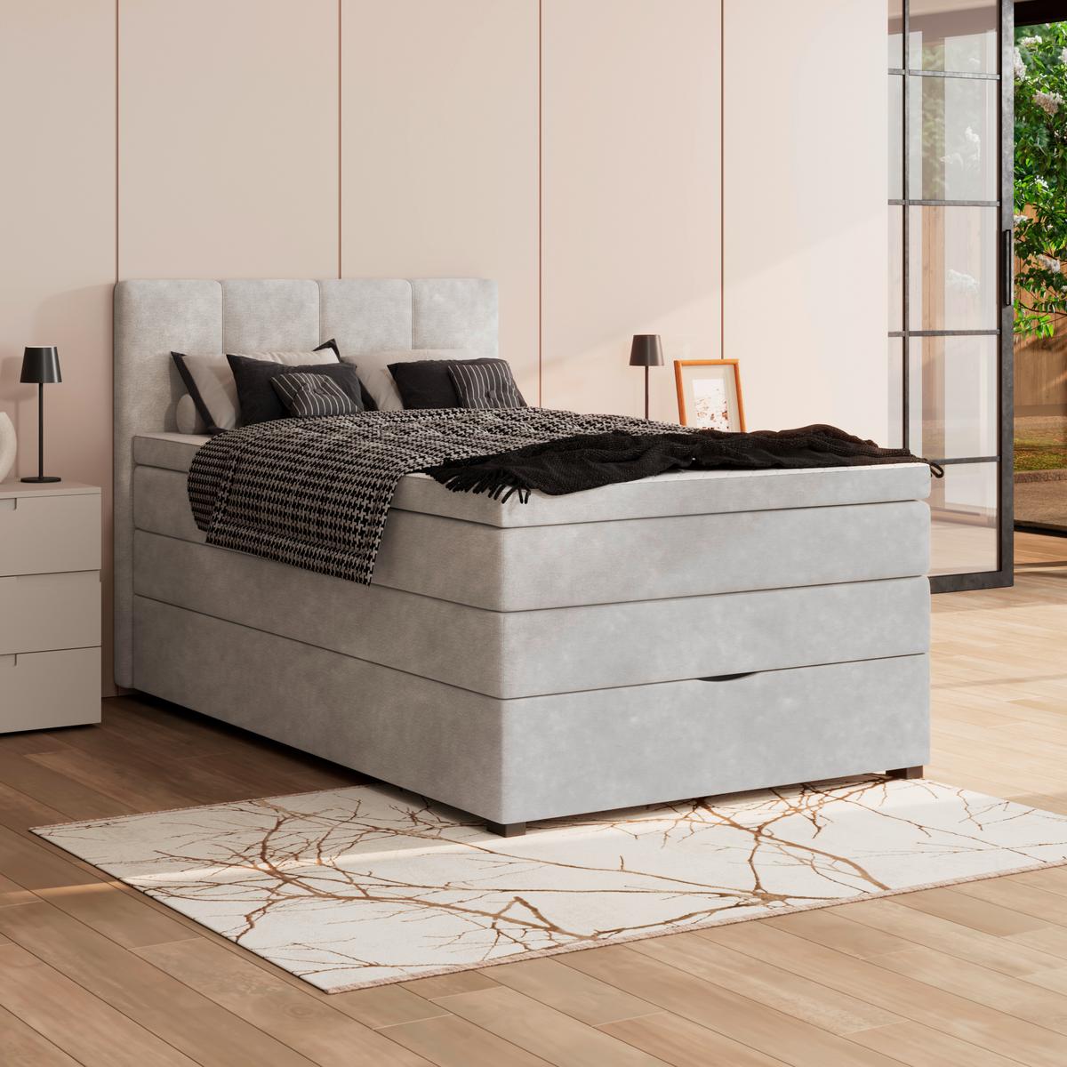 Boxspringbett mit Topper & Bettkasten 100x200 Lauro - Creme/Schwarz, Trend, Textil (100/200cm)