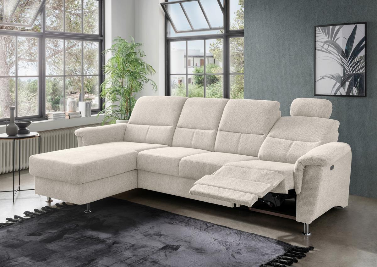 Ecksofa Mit Relaxfunktion Parole Beige Chenille - Chromfarben/Beige, KONVENTIONELL, Textil (165/292cm) - Livetastic