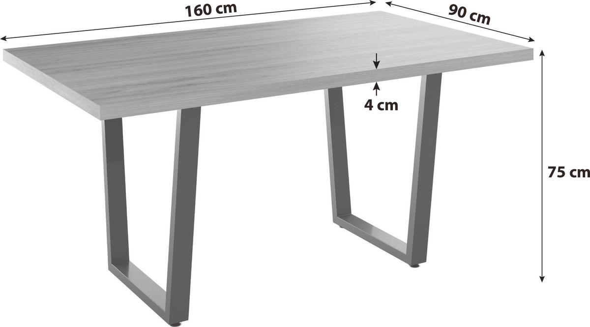 Jedálenský stôl RUDI š: 160 cm - čierna/prírodná farba, Modern, kov/kompozitné drevo (160/75/90cm)