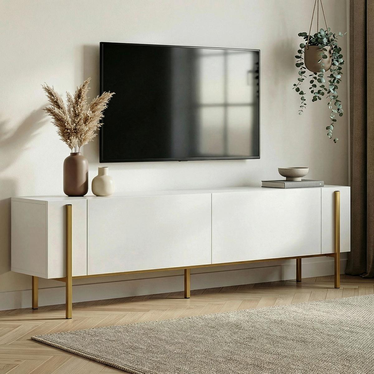 TV-ELEMENT Weiß/Gold B: 180cm - Goldfarben/Weiß, MODERN, Holzwerkstoff (180/45/30cm)