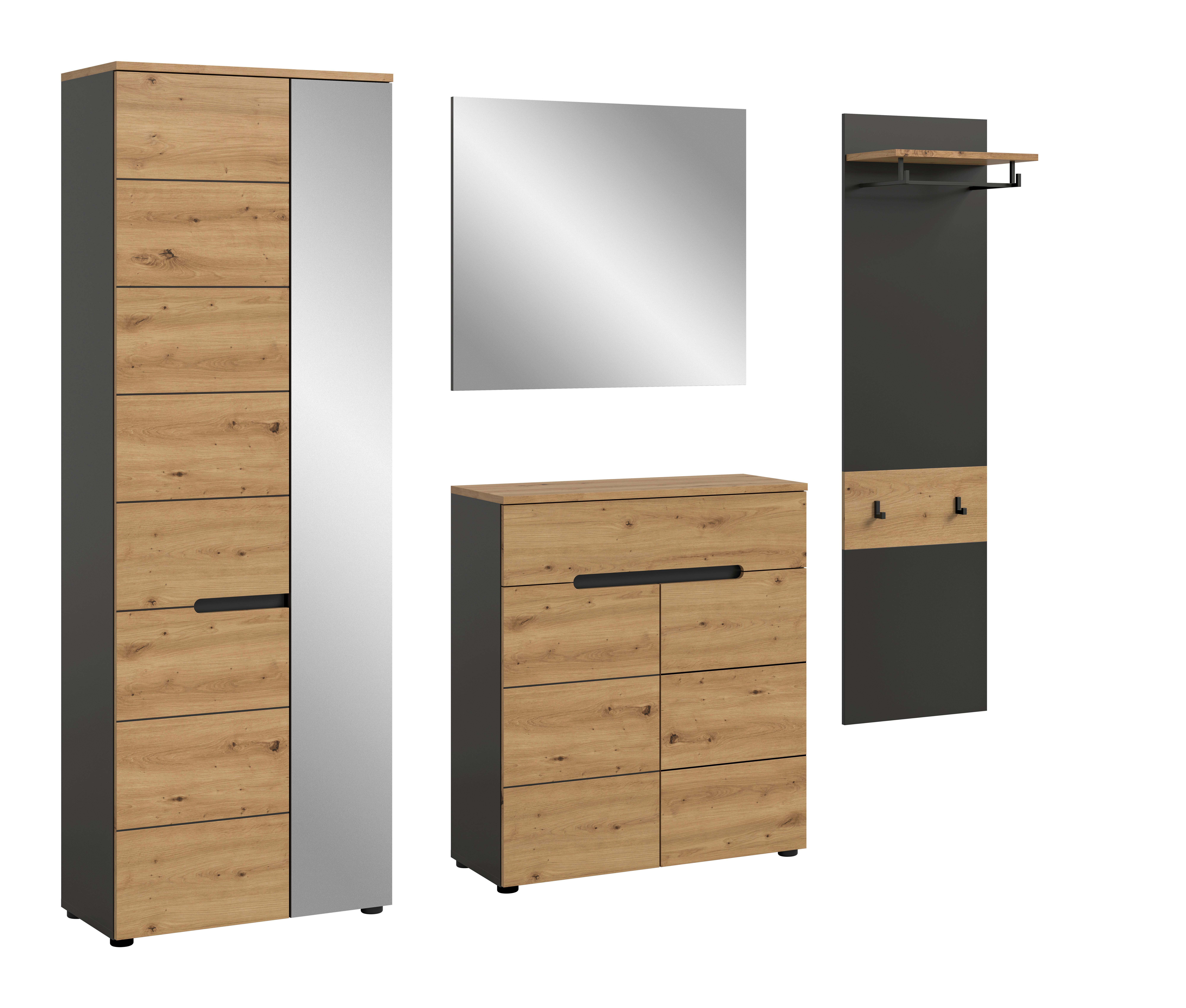 Garderobe Canu 4-Teilig Eiche Artisan/Grau B: 220 cm
