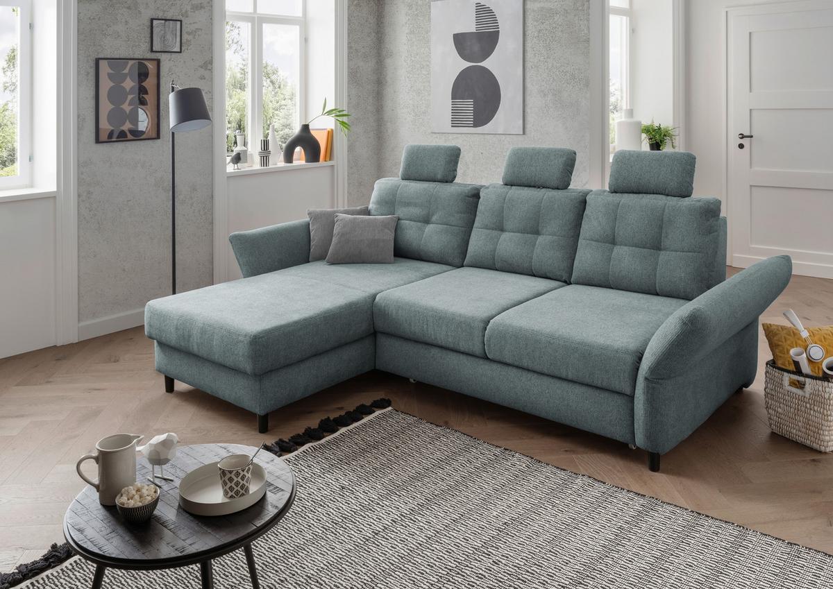 Ecksofa Brizzini Mintgrau S: 176/250-280 cm - Mintgrau/Blau, MODERN, Holz/Textil (176/250-280cm) - Livetastic