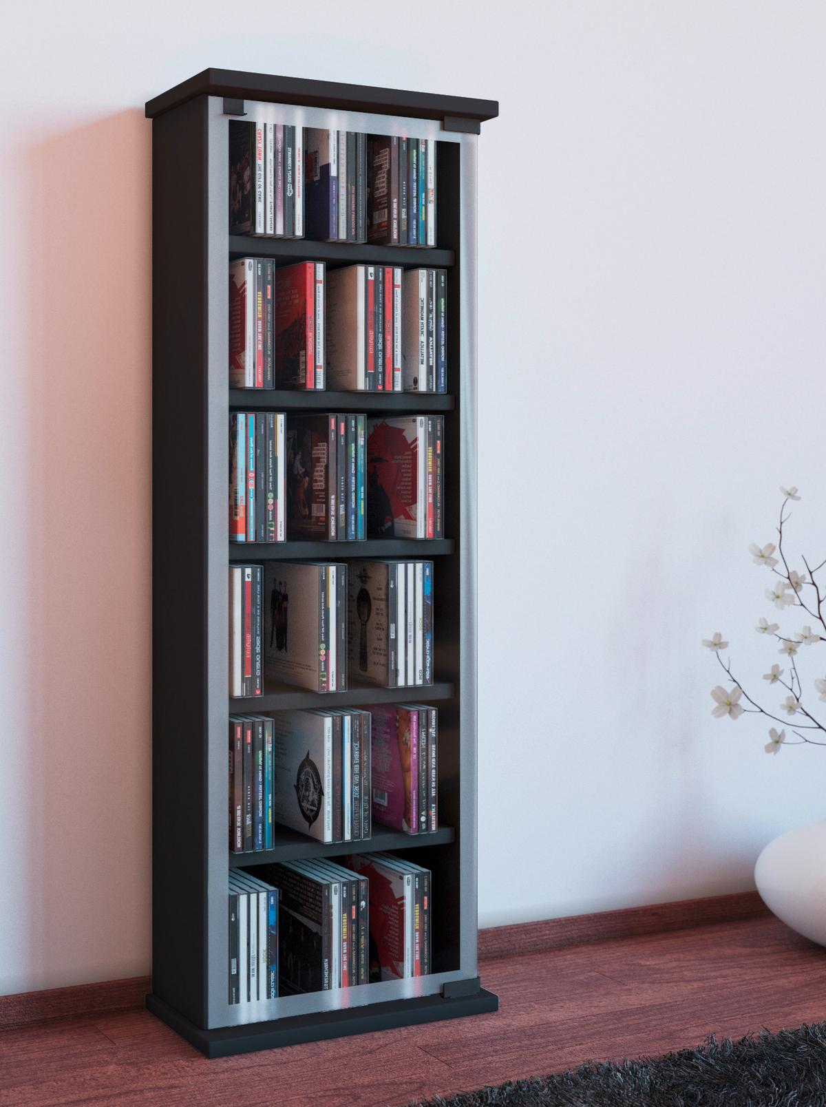 CD Regal mit Glastür Classic 31 cm Schwarz - Schwarz, KONVENTIONELL, Glas/Holzwerkstoff (31/92/18cm) - MID.YOU