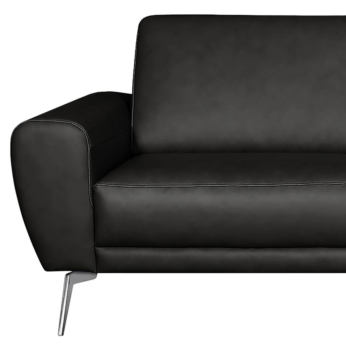 3-Sitzer-Sofa Spring Schwarz Chrom B: 207 cm - Chromfarben/Schwarz, Design, Leder (207/85/92cm) - Livetastic