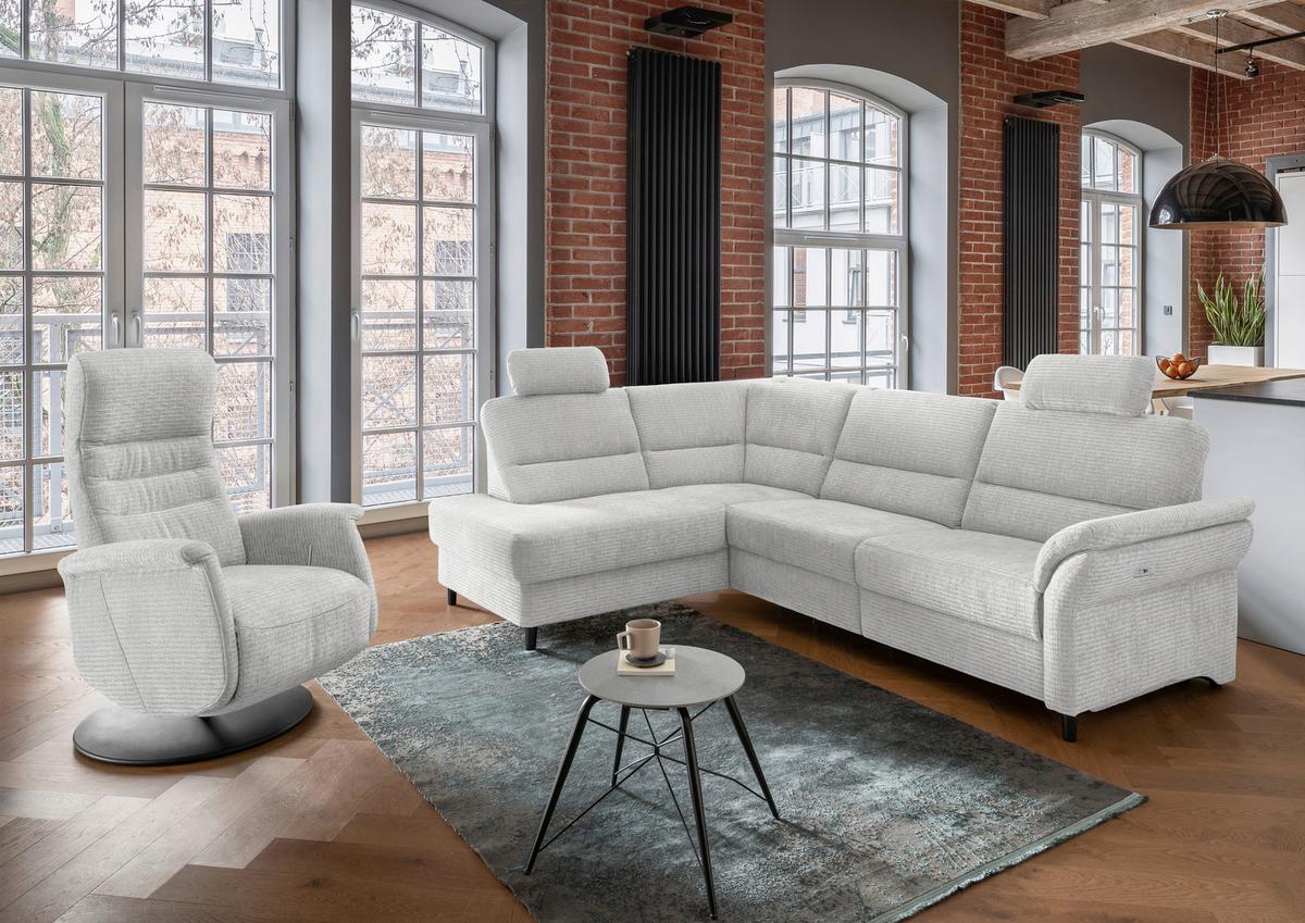 Ecksofa Cavoli Creme Relaxfunktion S: 190x266cm - Creme/Schwarz, MODERN, Textil (190/266cm) - Livetastic