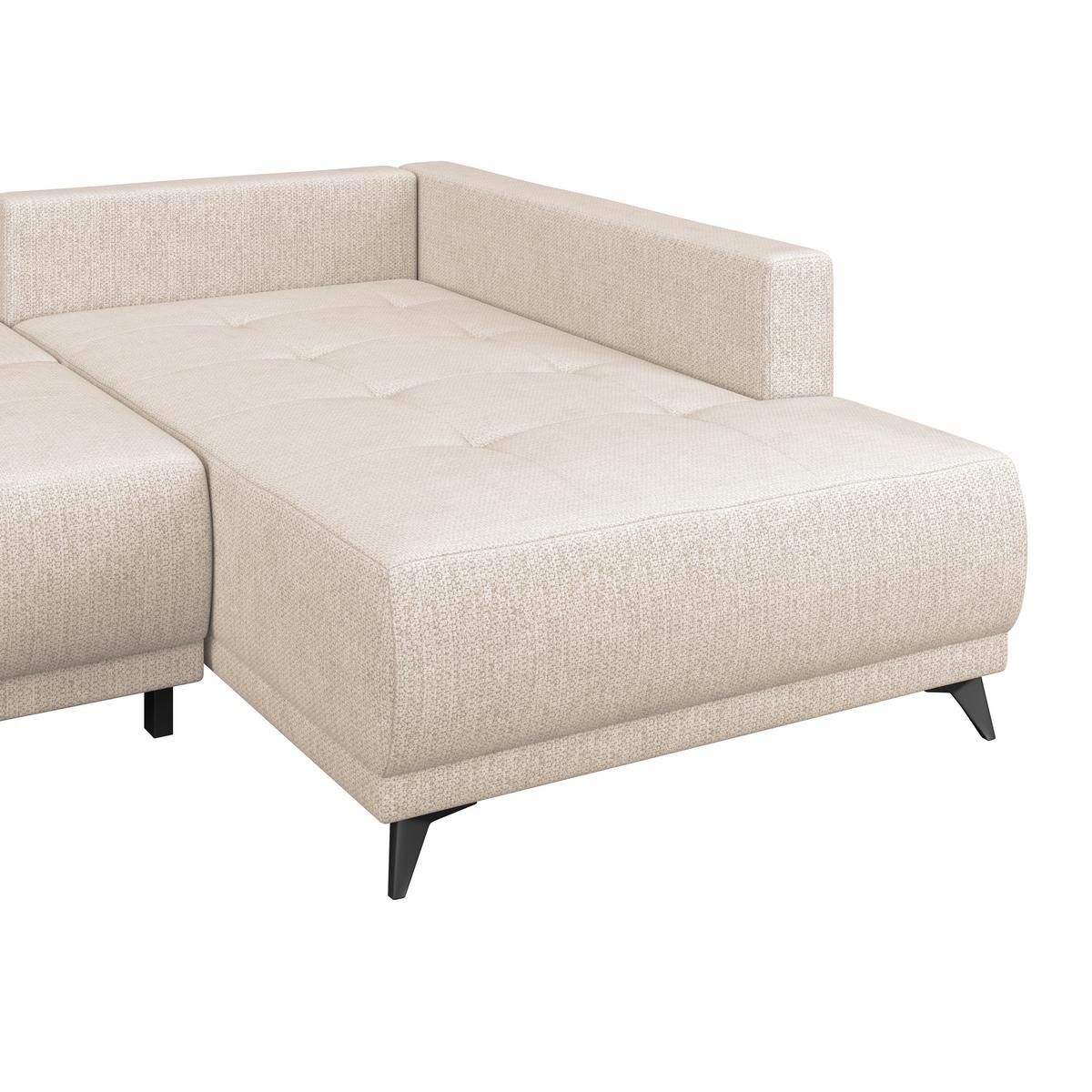 Ecksofa mit Schlaffunktion & Bettkasten Texas Beige - Beige/Schwarz, KONVENTIONELL, Holz (259/203cm)