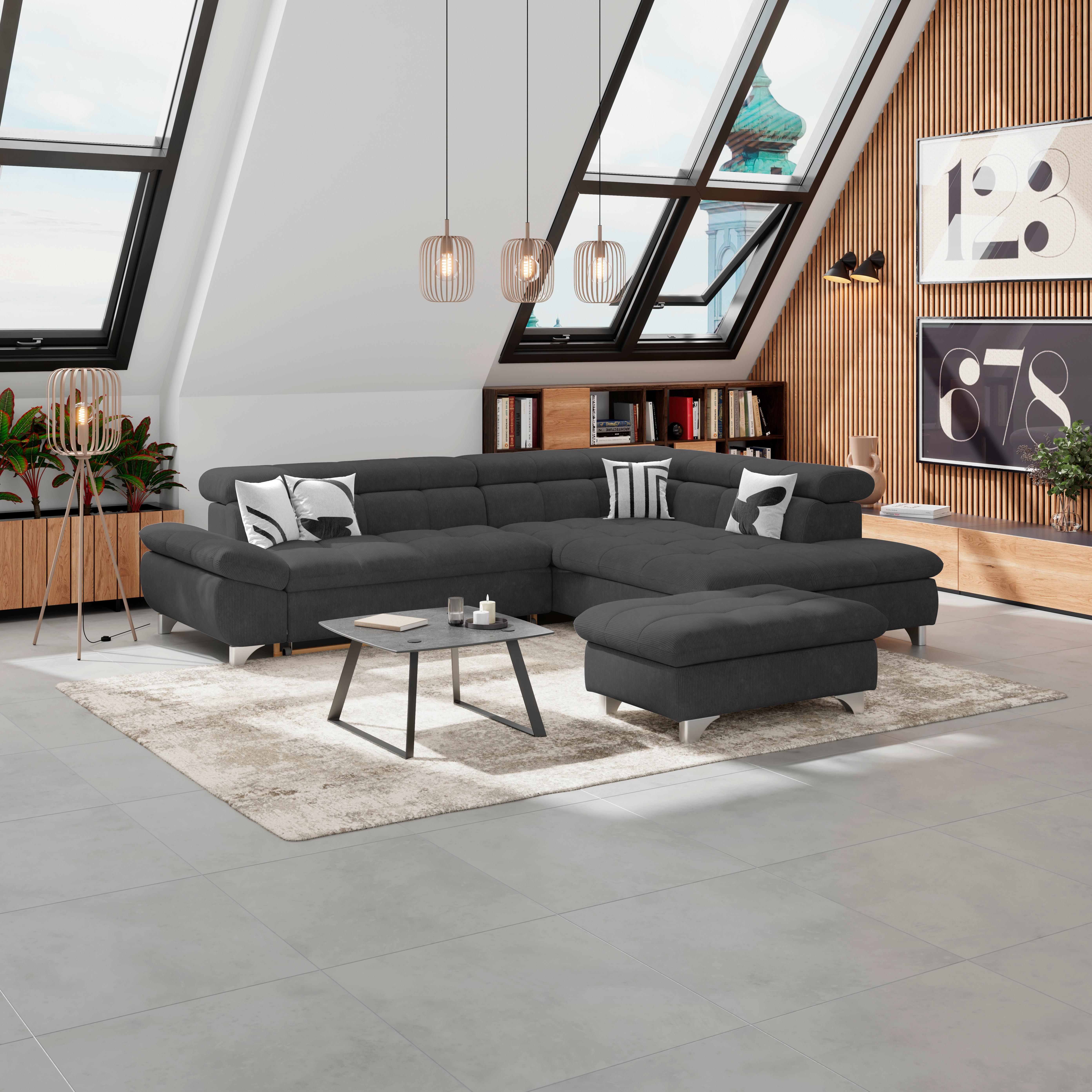 Hocker Gemini Schwarz, B: 108cm - Chromfarben/Schwarz, KONVENTIONELL, Textil (108/46/108cm)