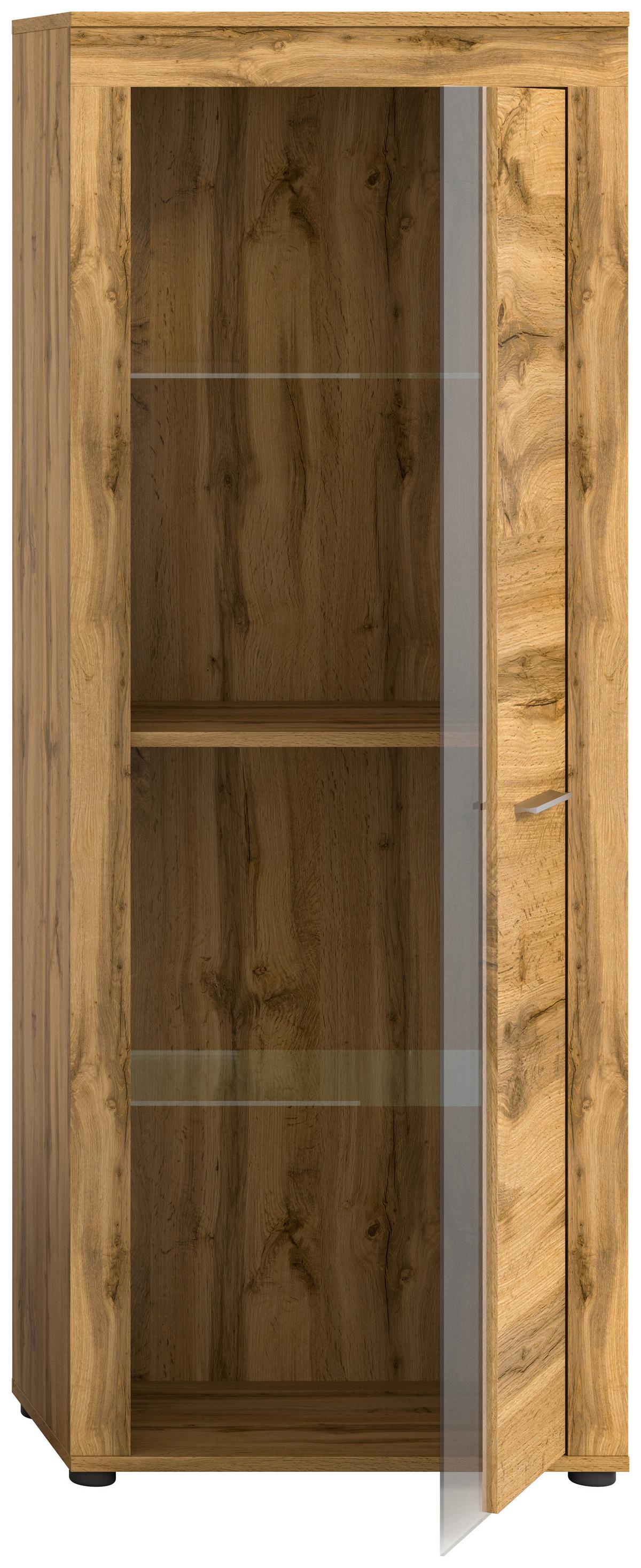Vitrine Jam Eiche Dekor B: 60 Cm - Eiche Wotan/Schwarz, Design, Glas/Holzwerkstoff (60/159/35cm) - MID.YOU