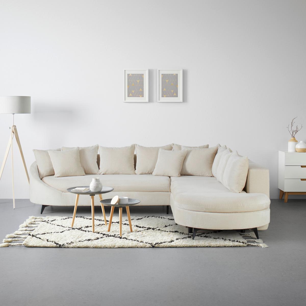 Rohová sedačka AXEL, pravá, krémová žinylka - černá/krémová, Moderní, kov/textil (291/250cm) - Mömax