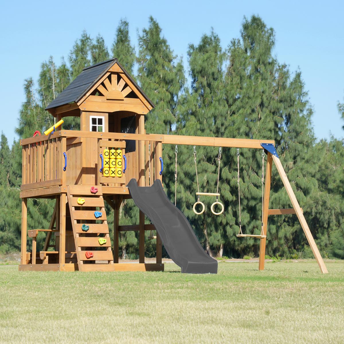 Spielturm mit Rutsche Grau - Anthrazit/Braun, Basics, Holz/Kunststoff (435/410/305cm) - Ambia Garden