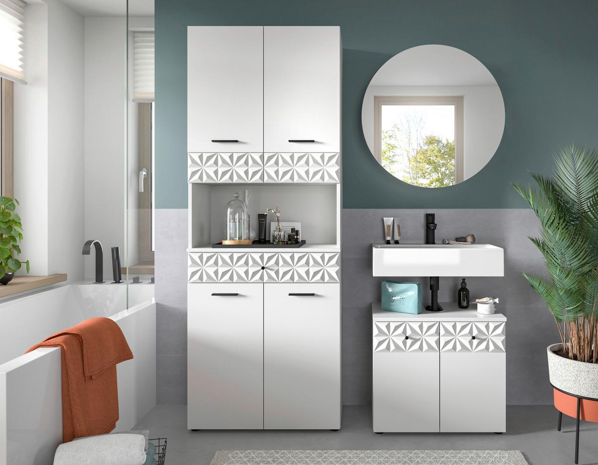 Badezimmer Prisma Weiß B: 130 Cm - Schwarz/Weiß, MODERN, Glas/Holzwerkstoff (130cm) - MID.YOU