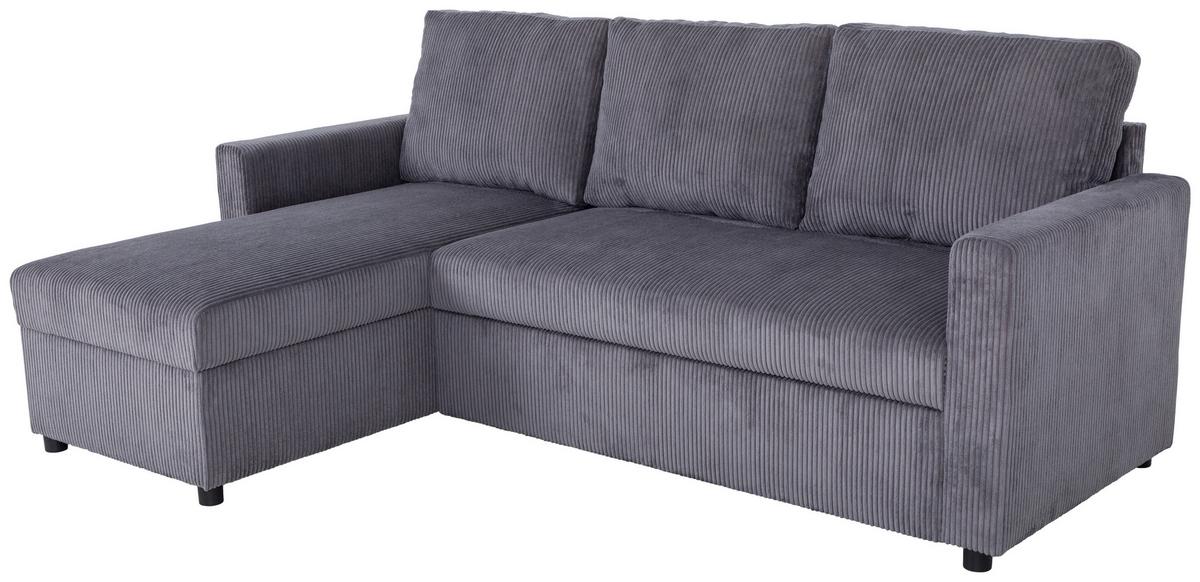 Ecksofa Mit Schlaffunktion Paris Anthrazit Cord 215x145cm - Anthrazit/Schwarz, Basics, Holz/Holzwerkstoff (215/145cm)