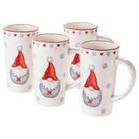 Kaffeebecherset Steingut Aurela 4 Stk. 600 ml - Rot/Weiß, Trend, Keramik (9/16/9cm) - Mäser