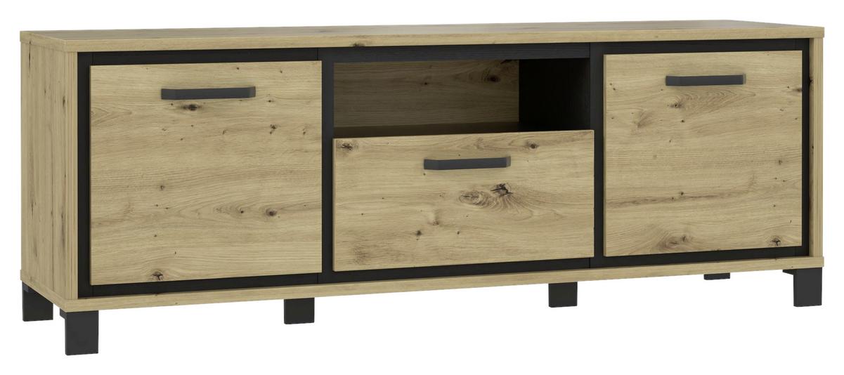 TV-Element Trondheim B: 158,4 cm Eiche Dekor/Schwarz - Eichefarben/Schwarz, Basics, Holzwerkstoff/Kunststoff (158,4/58,9/41,5cm) - Livetastic