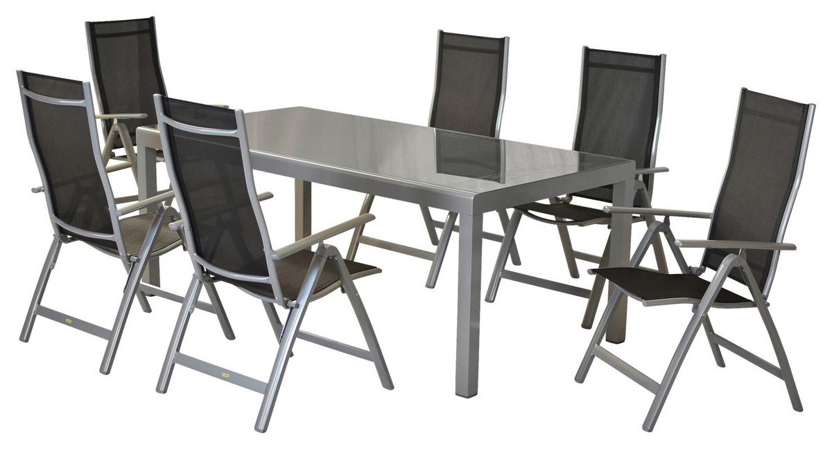 Gartenset Carrara - Silberfarben/Schwarz, MODERN, Textil/Metall - Gardenson