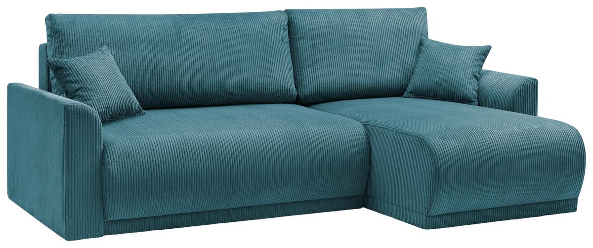 Rohová sedačka KIM L146, oboustranná, tyrkys. manšestr - tyrkysová, Moderní, dřevo (233/146cm)