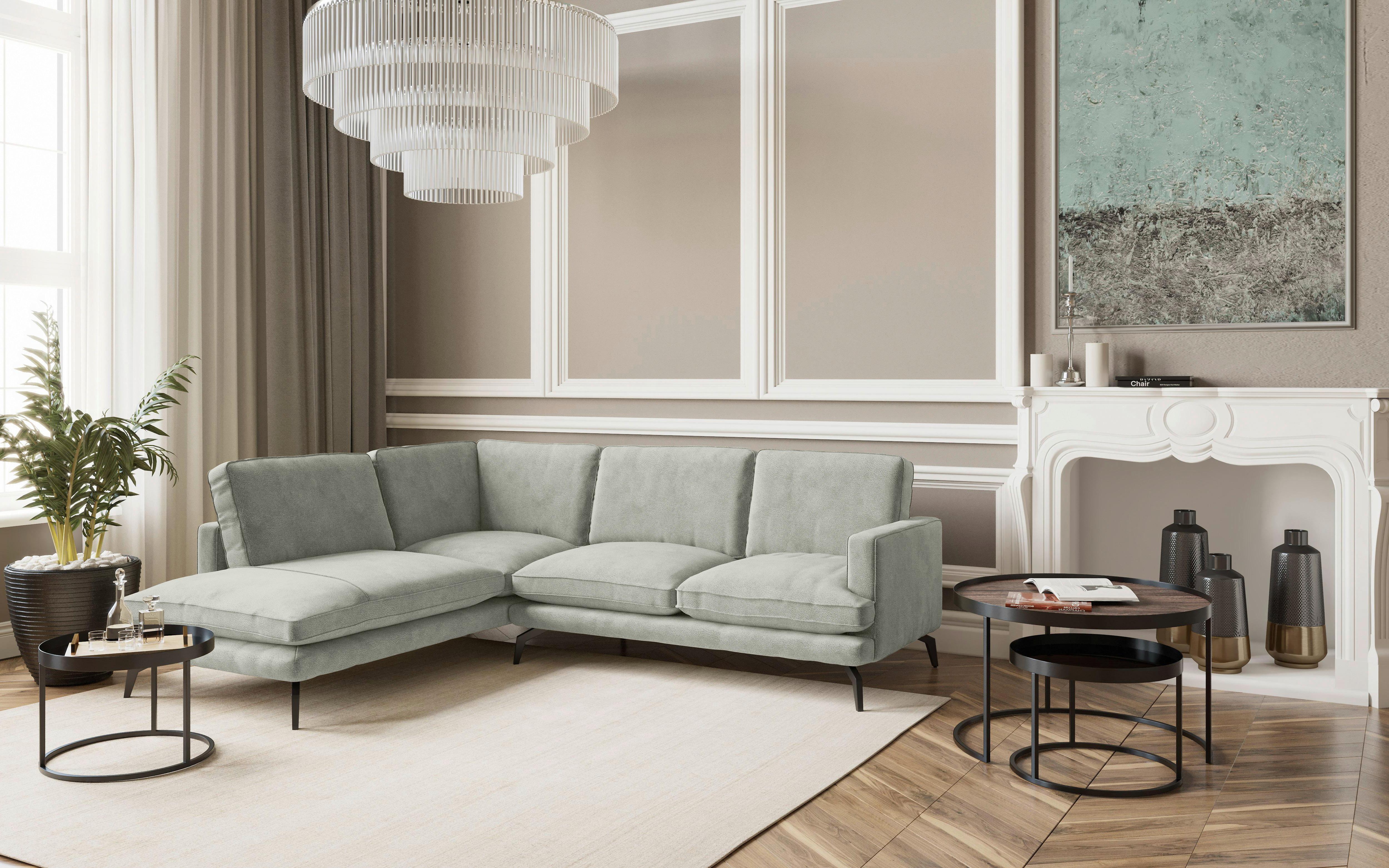Ecksofa Bali - Hellbraun/Hellgrau, Design, Textil (202/250cm) - Livetastic