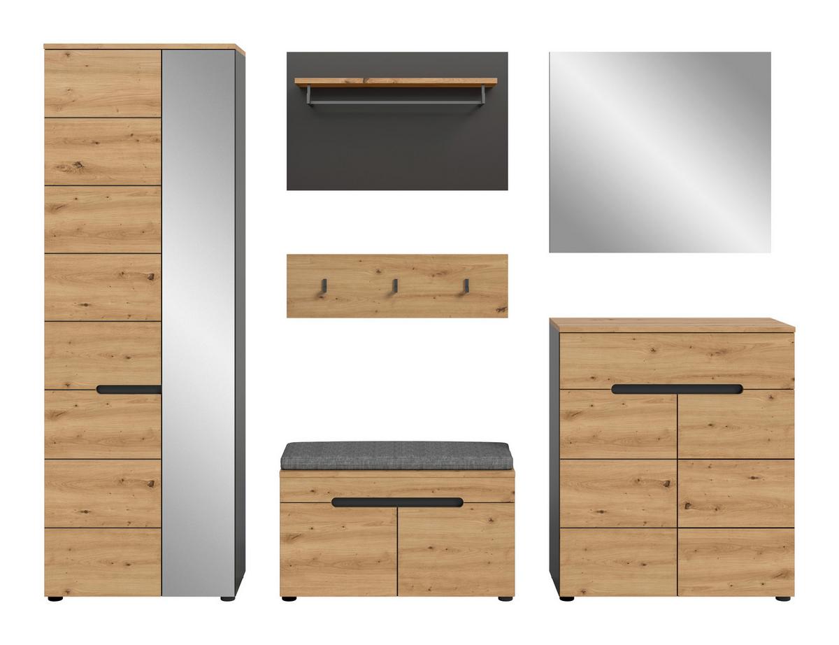 Garderobe Canu 6-teilig Eiche Artisan/grau B: 255 Cm - Eiche Artisan, Design, Holzwerkstoff (255/190/37cm) - Livetastic