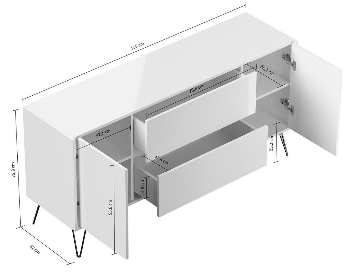 Sideboard Posseik Industrial Eichefarben/weiß B: 155 Cm - Eichefarben/Weiß Hochglanz, Design, Holzwerkstoff (155/75,8/42cm) - P & B