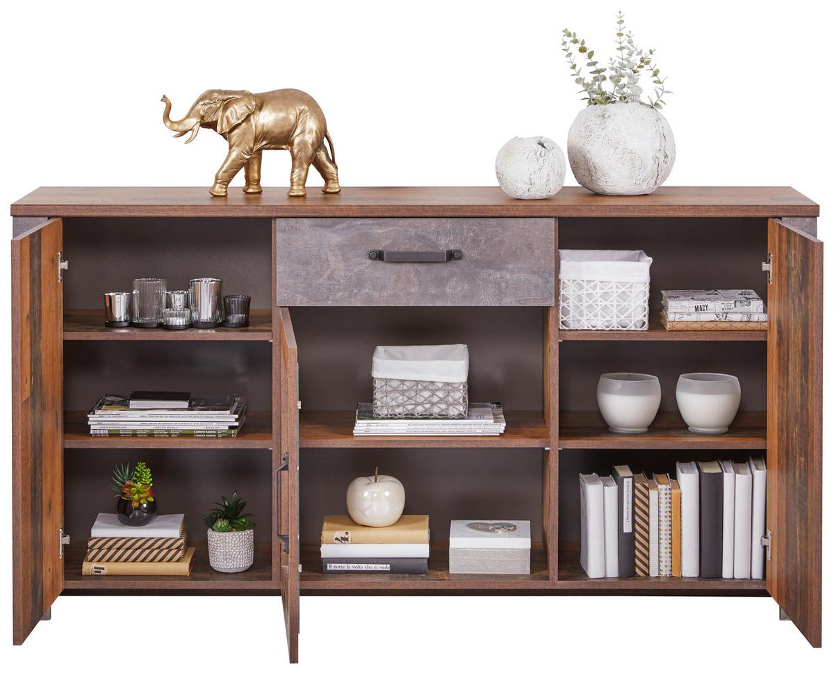 Sideboard Mit Glaselement B: 162 Cm Ontario, Old Style - Dunkelgrau/Eichefarben, Trend, Glas/Holzwerkstoff (162/86/41,5cm) - Ondega