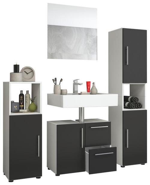 Badmöbel-set 4-tlg. Flandu B: 123 Cm Schwarz/weiß - Schwarz, KONVENTIONELL, Holzwerkstoff (120cm) - MID.YOU