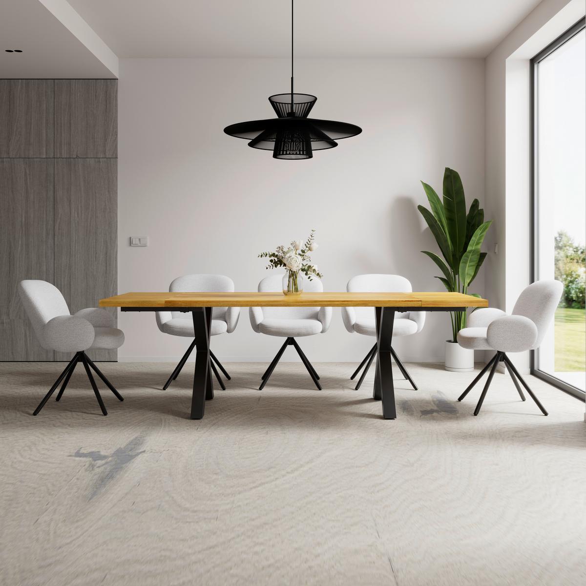 VÝSUVNÝ STŮL ARIANO - černá/barvy dubu, Moderní, kov/dřevo (240-160/76/90cm) - Bessagi Home