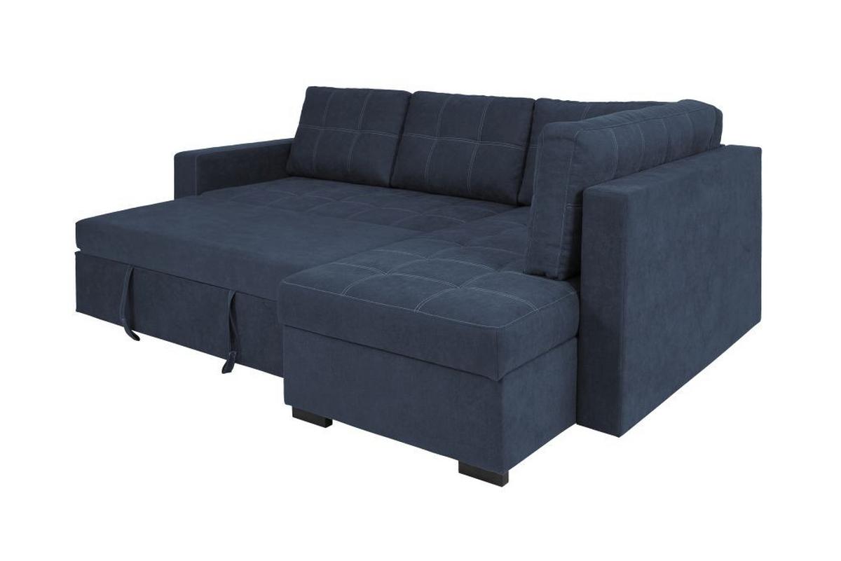 Rohová sedačka DON, oboustranná, tmavě modrá - černá/tmavě modrá, Design, kov/dřevo (248/172cm)