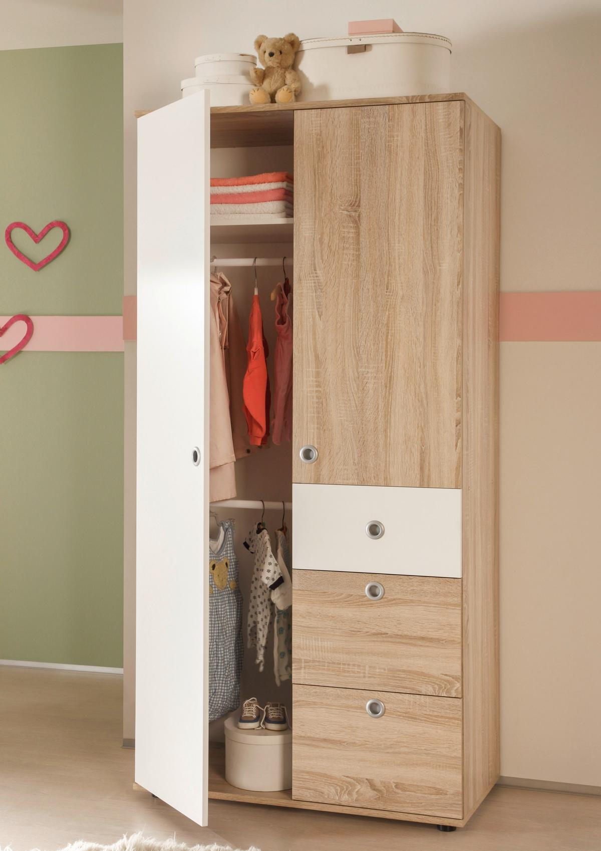 Kleiderschrank Wiki 90 cm Eiche Dekor/Weiß - Weiß/Sonoma Eiche, KONVENTIONELL, Holzwerkstoff (90/191/53cm)