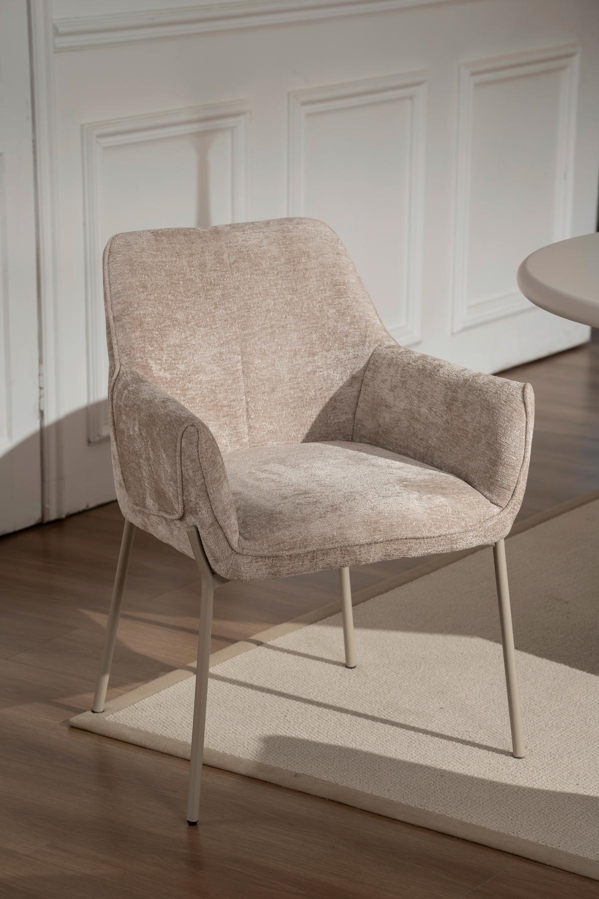 Armlehnstuhl Alea Chenille Beige, B: 62 Cm - Beige, MODERN, Holz/Textil (62/83/62cm) - MID.YOU