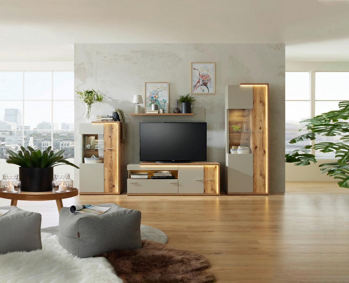 Wandboard Ambiente B: 140 Cm Kieselgrau/alpine Lodge Dekor - MODERN, Holzwerkstoff (140/25/20cm)