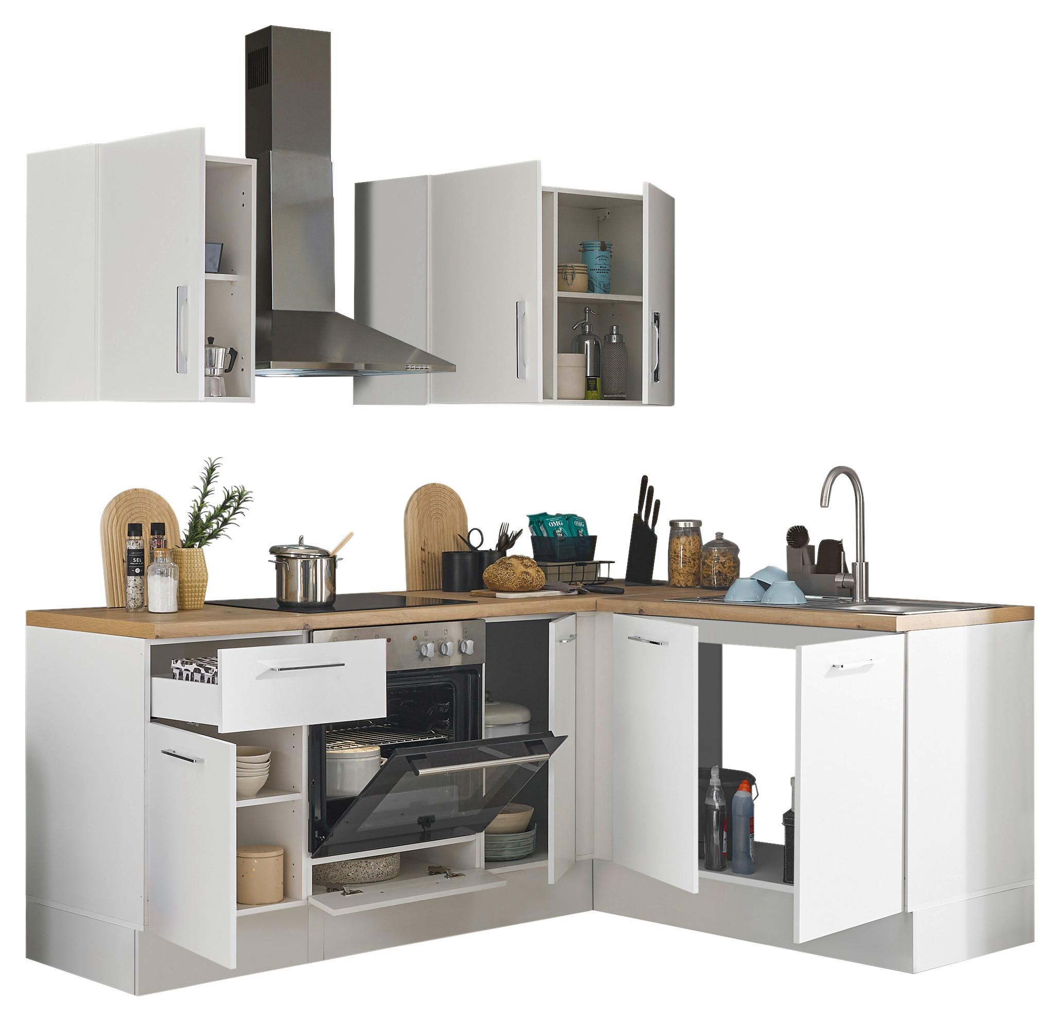 Eckküche Turin Weiß/Eiche Dekor 210x165 cm - Weiß/Eiche Artisan, Basics, Holzwerkstoff (210/165cm) - MID.YOU